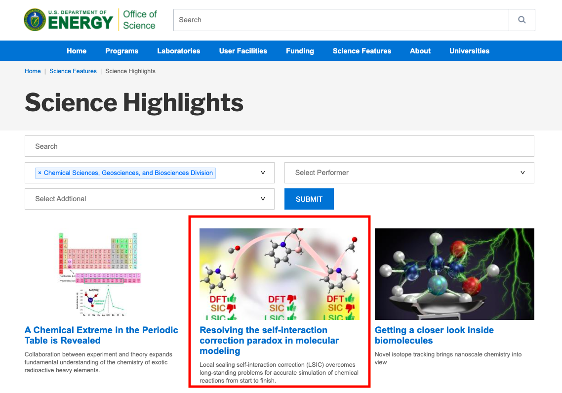 Our LSIC project is on the US Dept. of Energy science highlights